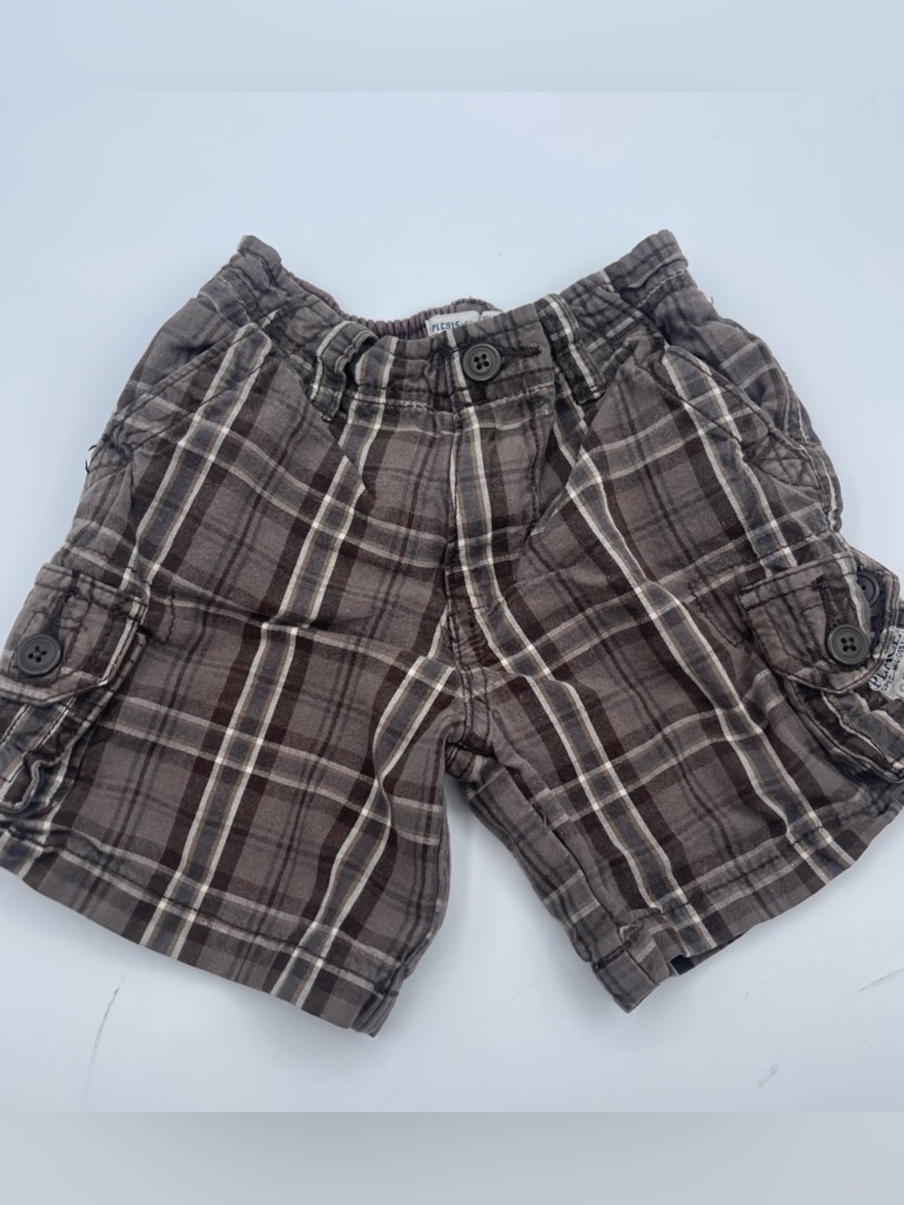 The Children's Place Toddler Boys Brown Plaid Cargo Shorts 100% Cotton 12 Months
